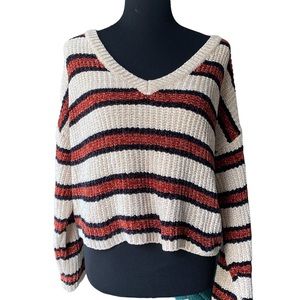 Wild Fable Oversized Striped Pullover Off the Shoulder V-Neck Small Knit Sweater